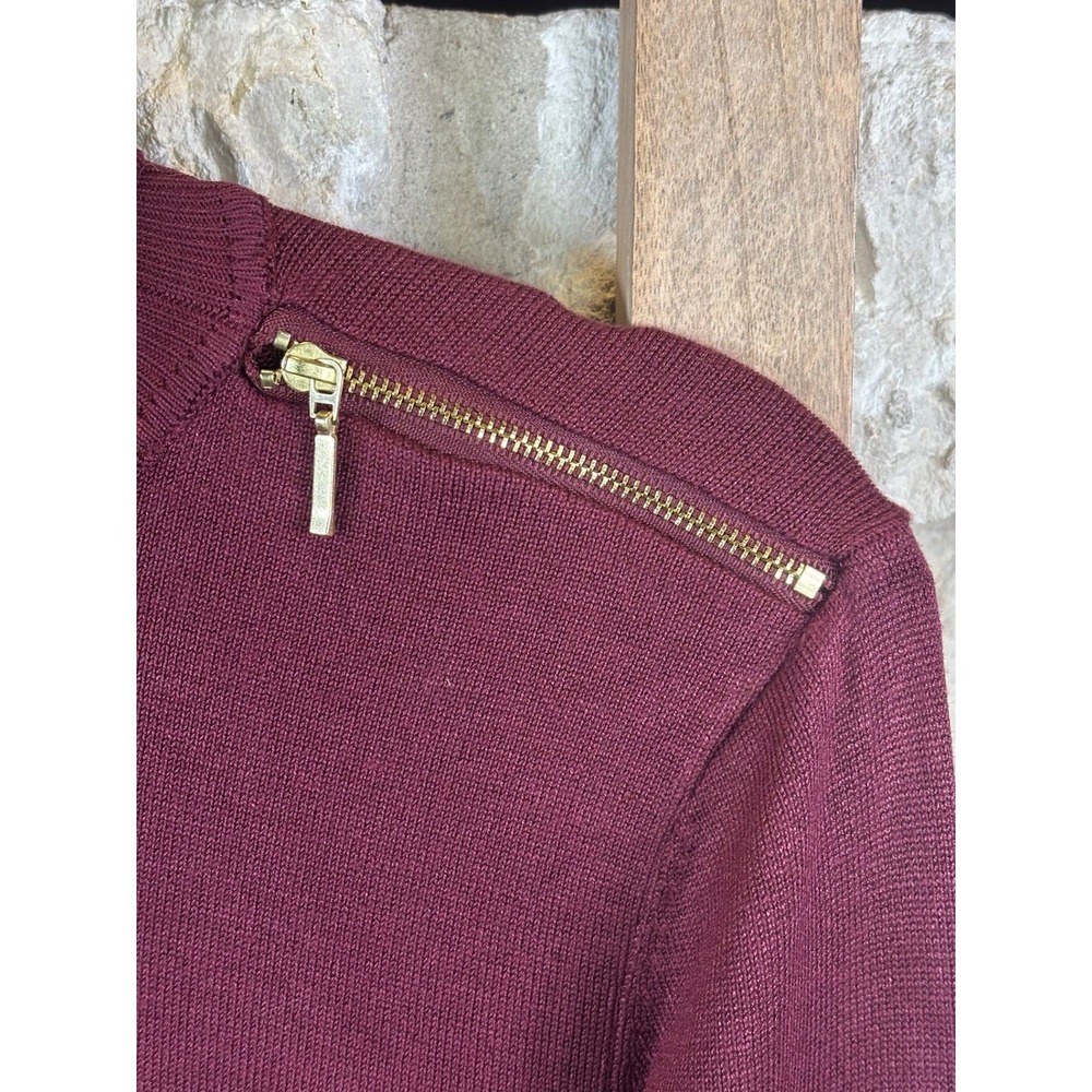 NWT Joseph A Womens Wine Maroon Gold Shoulder Zip Turtleneck Sweater Medium - Picture 10 of 11